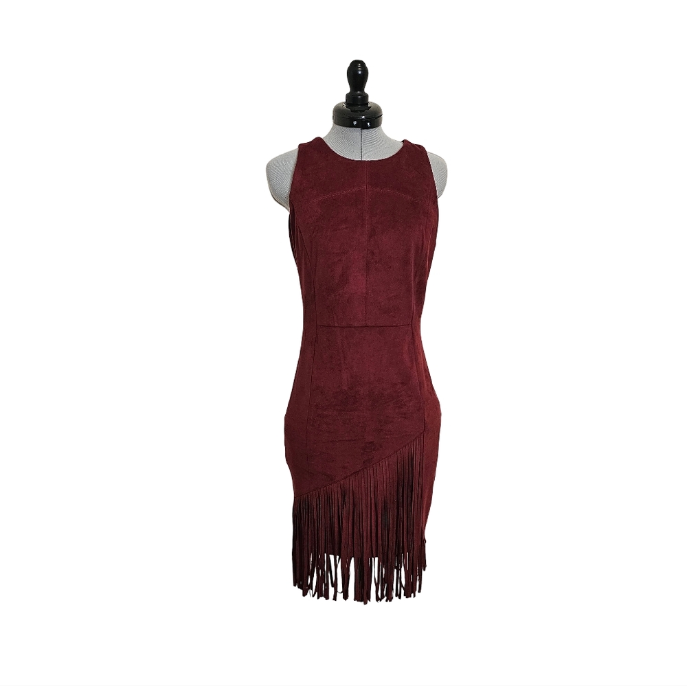 Faux Suade Suede Mini Dress with Fringe / Tassels